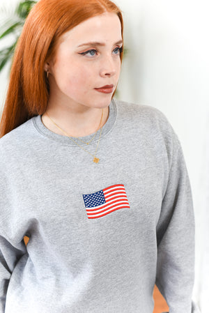 USA Embroidered Flag Pullover Sweatshirt