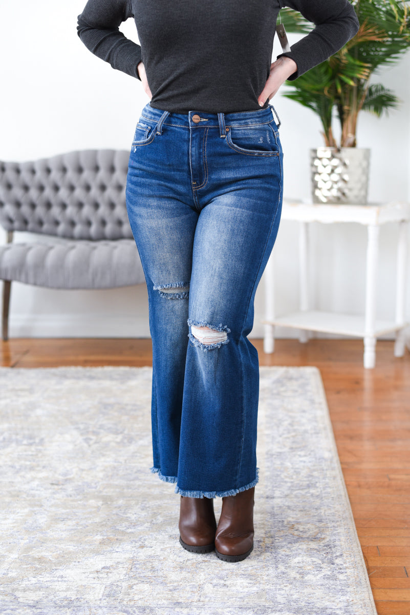 Dylan High Rise Frayed Wide Leg Ankle Risen Jeans