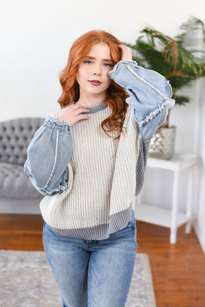 Chasity Denim-Sleeve Sweater FINAL SALE