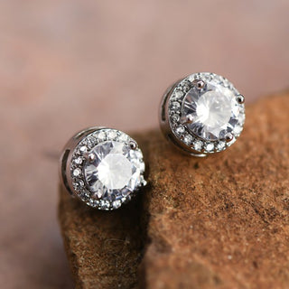 Dainty Round Studs With Clear Glass Crystals