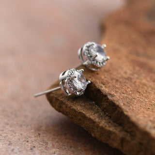 Dainty Round Studs With Clear Glass Crystals