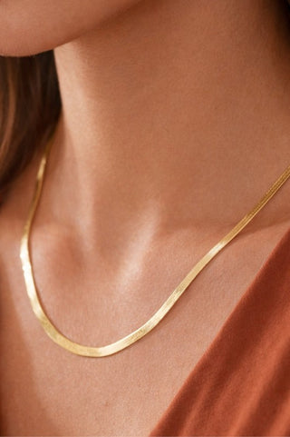 18k Gold Pvd Plated Waterproof Stainless Steel Herringbone Chain Necklace