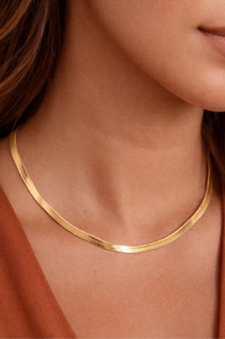 18k Gold Pvd Plated Waterproof Stainless Steel Herringbone Chain Necklace