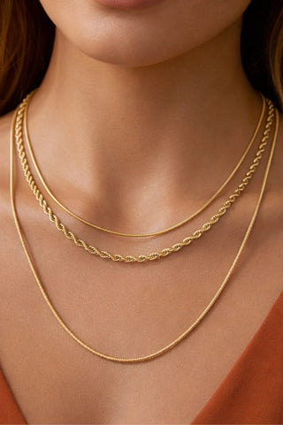 18k Gold Plated Waterproof Stainless Steel Layered Chain Necklace