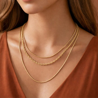 18k Gold Plated Waterproof Stainless Steel Layered Chain Necklace