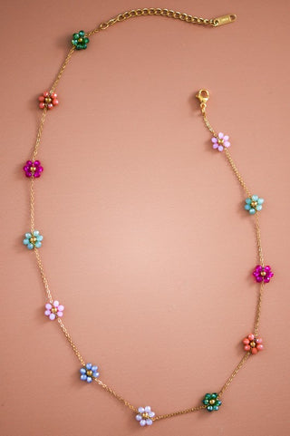 18k Gold Plated Stainless Steel Beaded Flower Necklace
