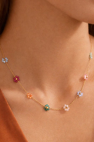 18k Gold Plated Stainless Steel Beaded Flower Necklace