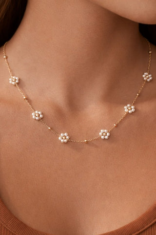 18k Gold Plated Stainless Steel Beaded Flower Necklace