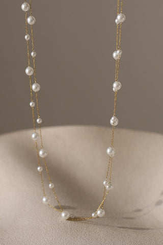 18K Gold Dipped Stainless Steel Layered Pearl Chain Necklace