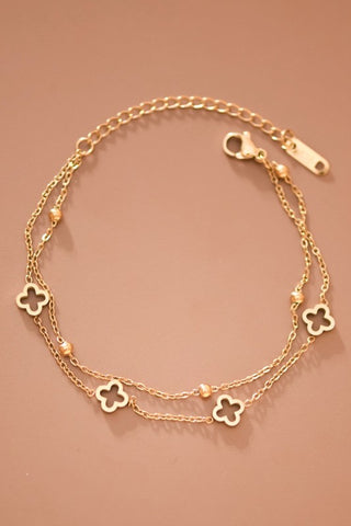 18K Gold PVD Plated Waterproof Stainless Steel Clover Chain Bracelet