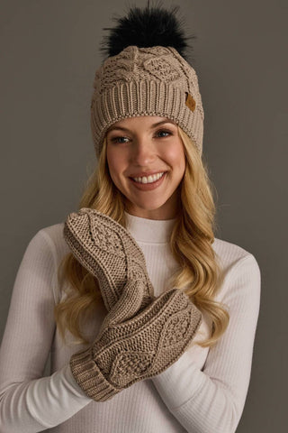 Cable Knit Mittens - Warm Taupe