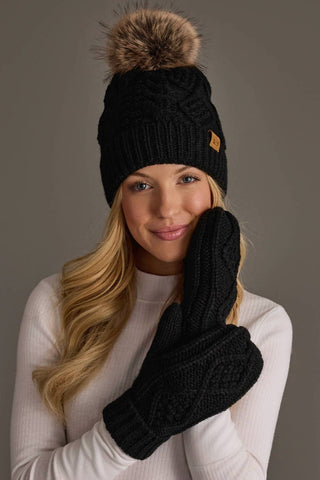 Cable Knit Mittens - Black