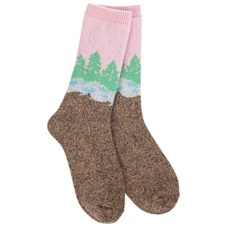 Holiday Mini Crew Socks - Wonderland Forest Pink