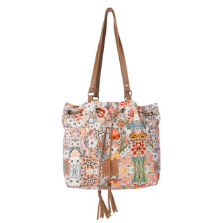 Southern Bloom Cotton & Leather Bucket Bag
