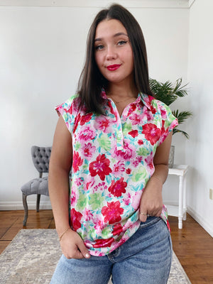 Fauna Silky Floral Top FINAL SALE