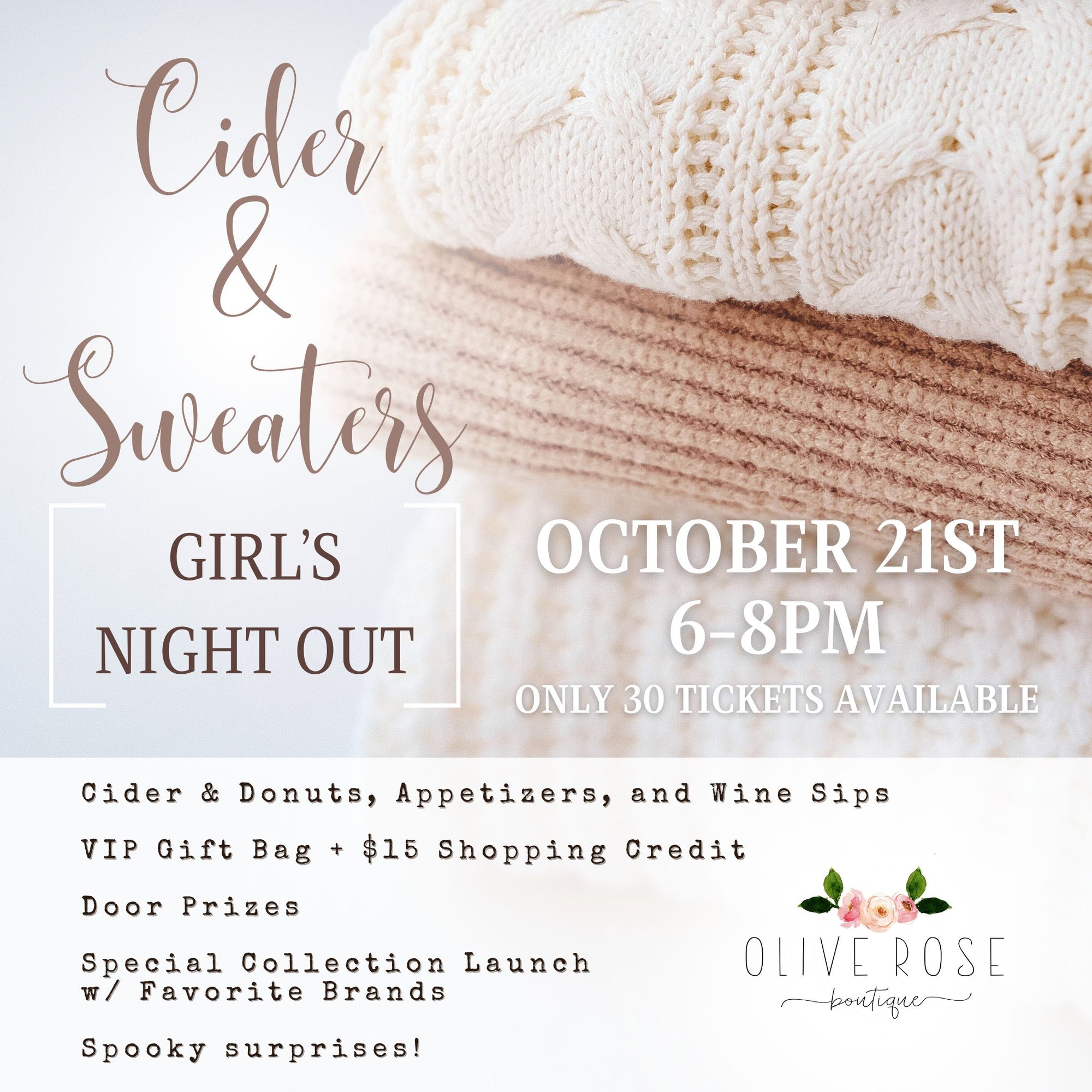Cider & Sweaters Girl's Night Out Party Ticket - October 21st, 2023 6-8pm