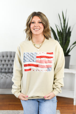 Quilted American Flag Pullover Sweatshirt (MADE TO ORDER)