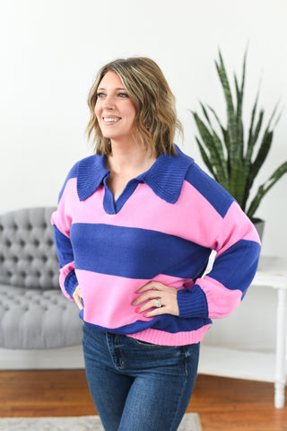 Skye Striped Color Block Sweater Knit Top