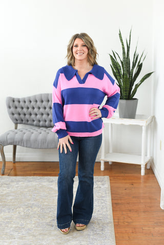 Skye Striped Color Block Sweater Knit Top