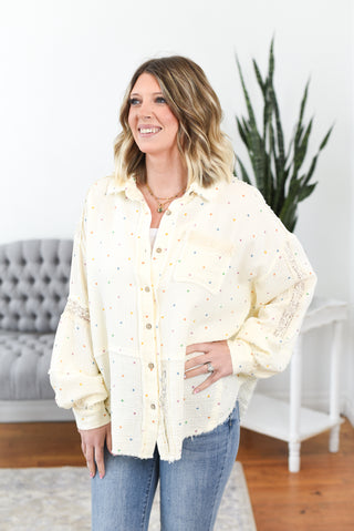 Harlie Lace Mix Dot Print Cotton Gauze Shirt
