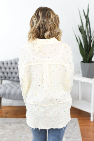 Harlie Lace Mix Dot Print Cotton Gauze Shirt