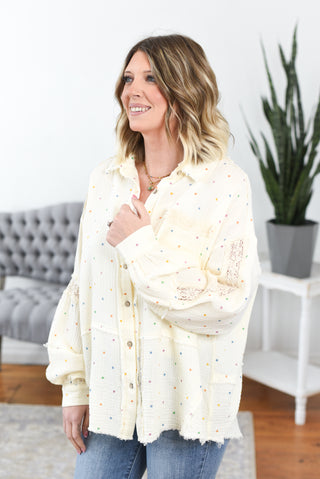 Harlie Lace Mix Dot Print Cotton Gauze Shirt