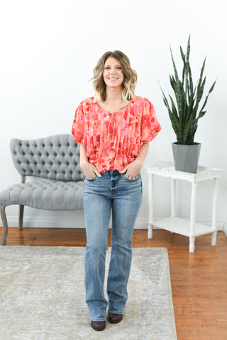Rosy Watercolor Pleated Top