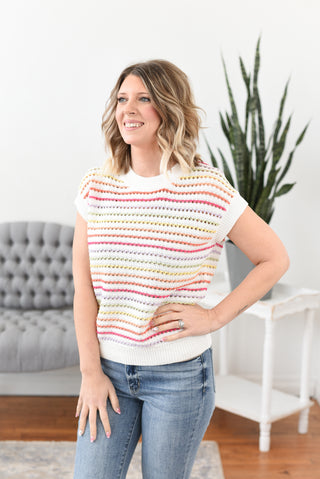 Avah Striped Open Knit Top