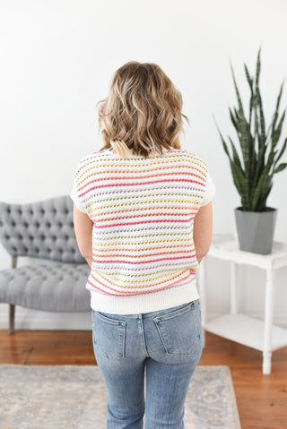 Avah Striped Open Knit Top