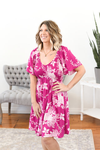 Rachael Smocked Flutter Sleeve Mini Dress