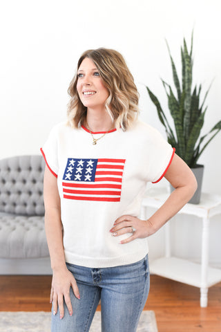 Lindsie Flag Sweater Knit Top