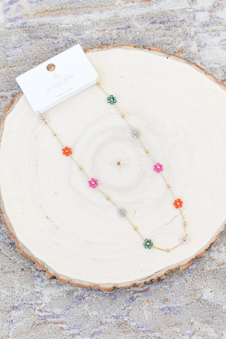 Multi-Beaded Flower Charm Necklace