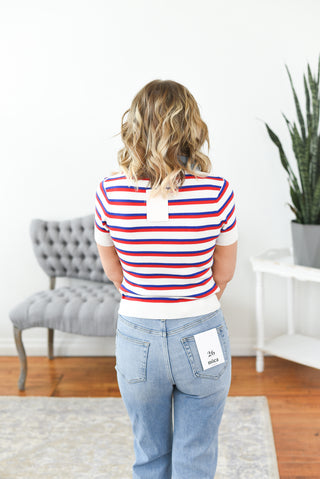 Susan Denim Contrast Sweater Knit Top