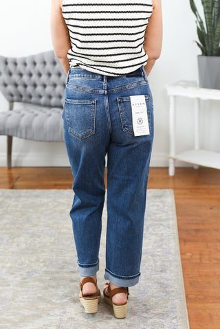 Alyx Mid Rise Ankle Boyfriend Fit Risen Jeans - Dark