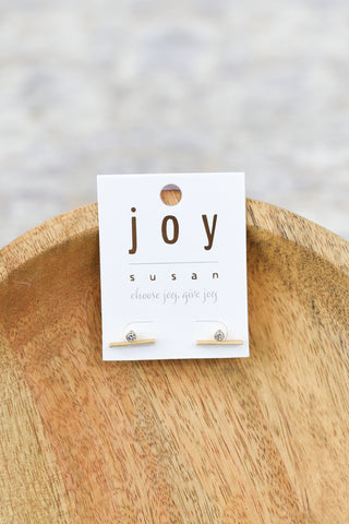 Gold Bar & Stone Stud Earrings