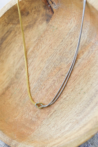 Mixed Metal Square Knot Necklace