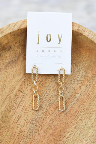 Gold Rope Link Dangle Stud Earrings