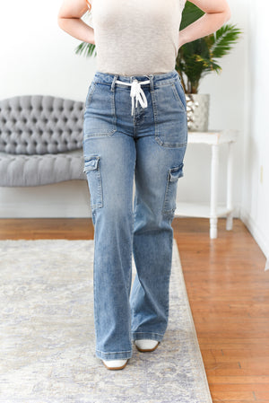 Claire Mid Rise Cargo Wide Leg Risen Jeans