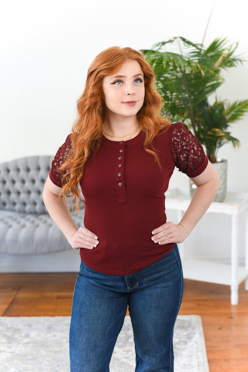 Audrey Half Button Lace Sleeve Top