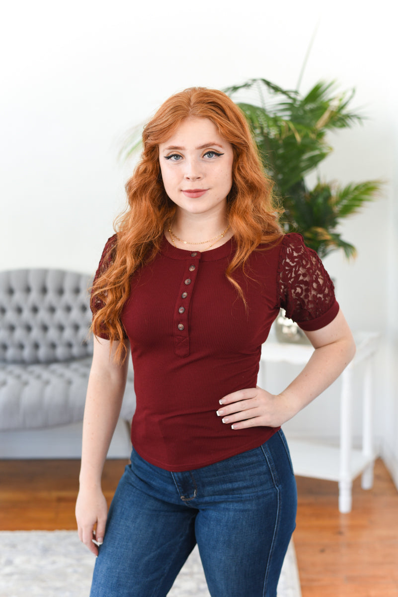 Audrey Half Button Lace Sleeve Top