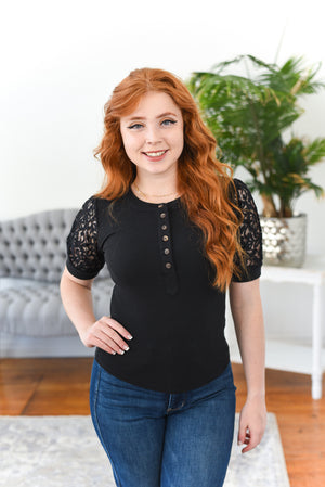 Audrey Half Button Lace Sleeve Top