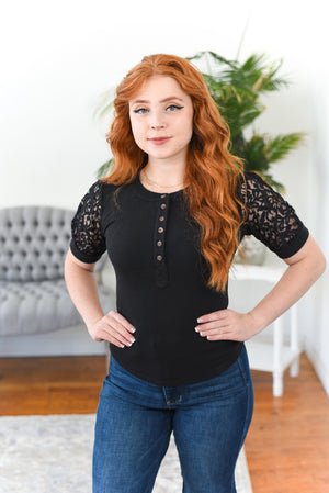 Audrey Half Button Lace Sleeve Top