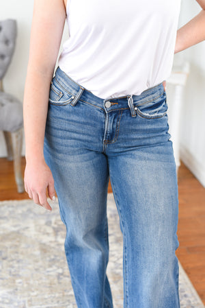 Stefani Mid Rise Wide Leg V-Waist Risen Jeans