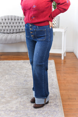 Callie High Rise Patch Pocket Wide Leg Risen Jeans