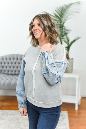 Shae Acid Wash Denim Sleeve Top