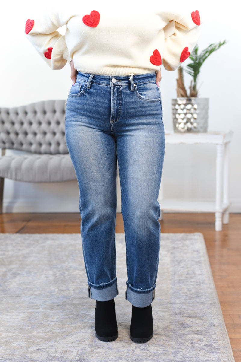 Eva Tummy Control Crop Straight Risen Jeans - Dark Wash