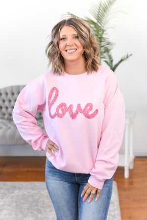 Love Faux Tinsel Crewneck Sweatshirt