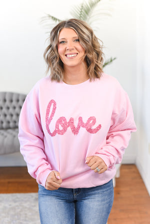 Love Faux Tinsel Crewneck Sweatshirt