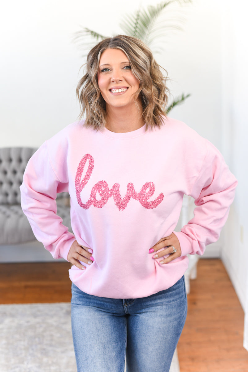 Love Faux Tinsel Crewneck Sweatshirt