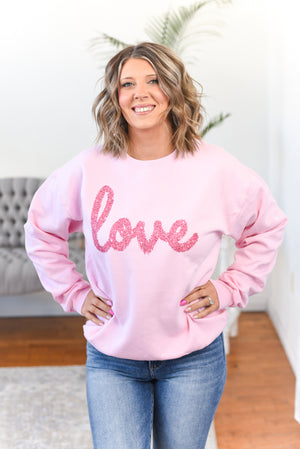 Love Faux Tinsel Crewneck Sweatshirt